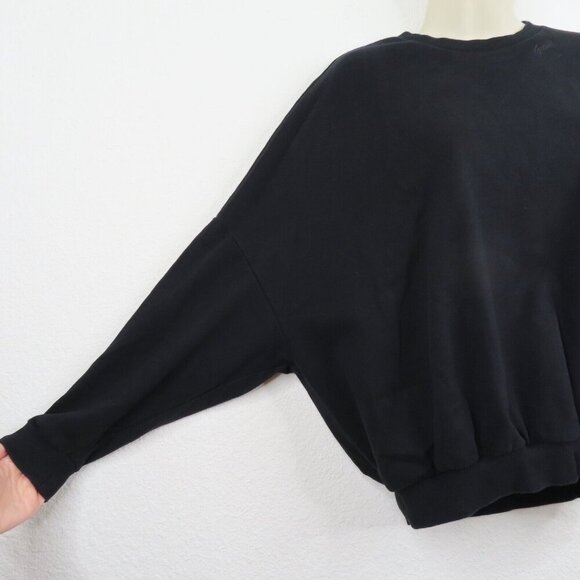 GUESS Womens Small Solid Black Embroidered Logo Collar Long Sleeve Sweatshirt - Picture 3 of 10